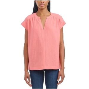 Splendid Coral Pink V-neck Oversized Cap Sleeve Linen Blend Top SZ S